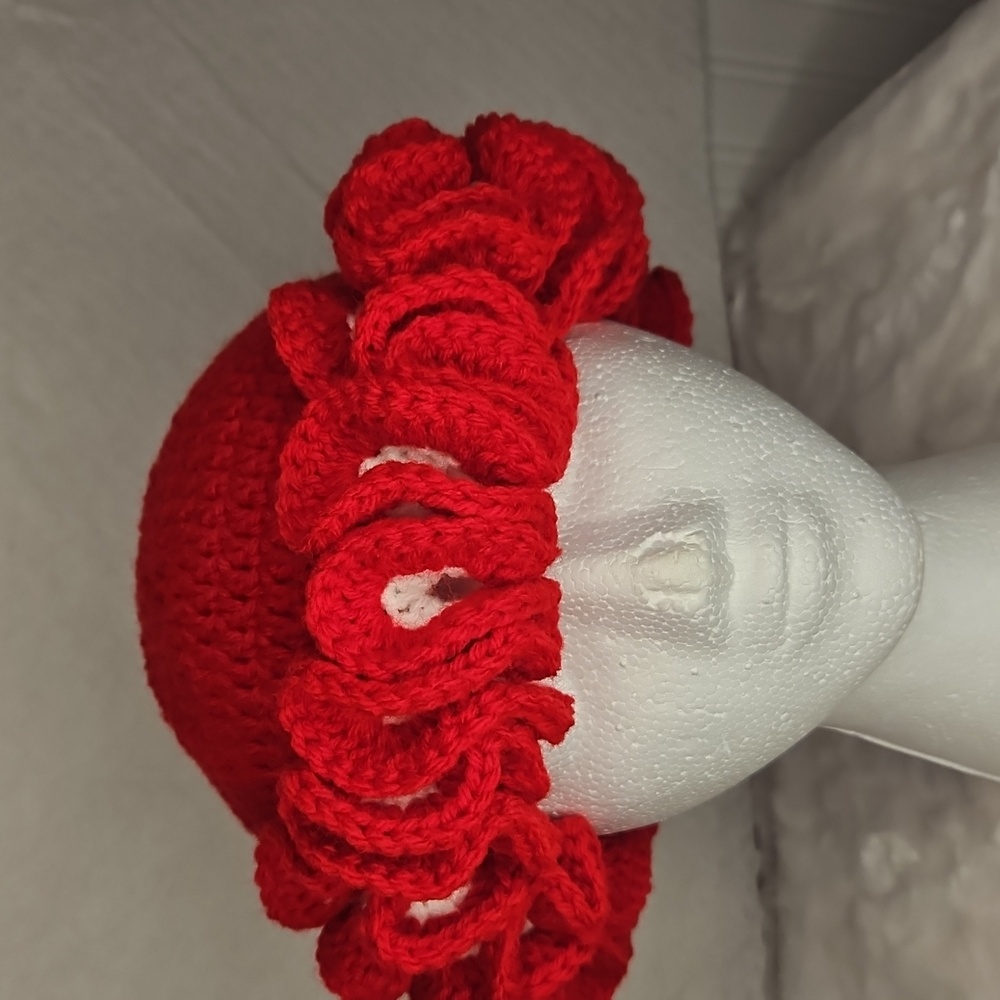 Handmade Red with a hint of white Crochet bucket Hat